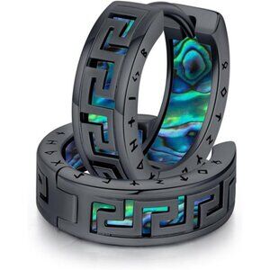 Men Earrings Viking Rune Hoop Celtic Earring for Men Punk 16mm Black